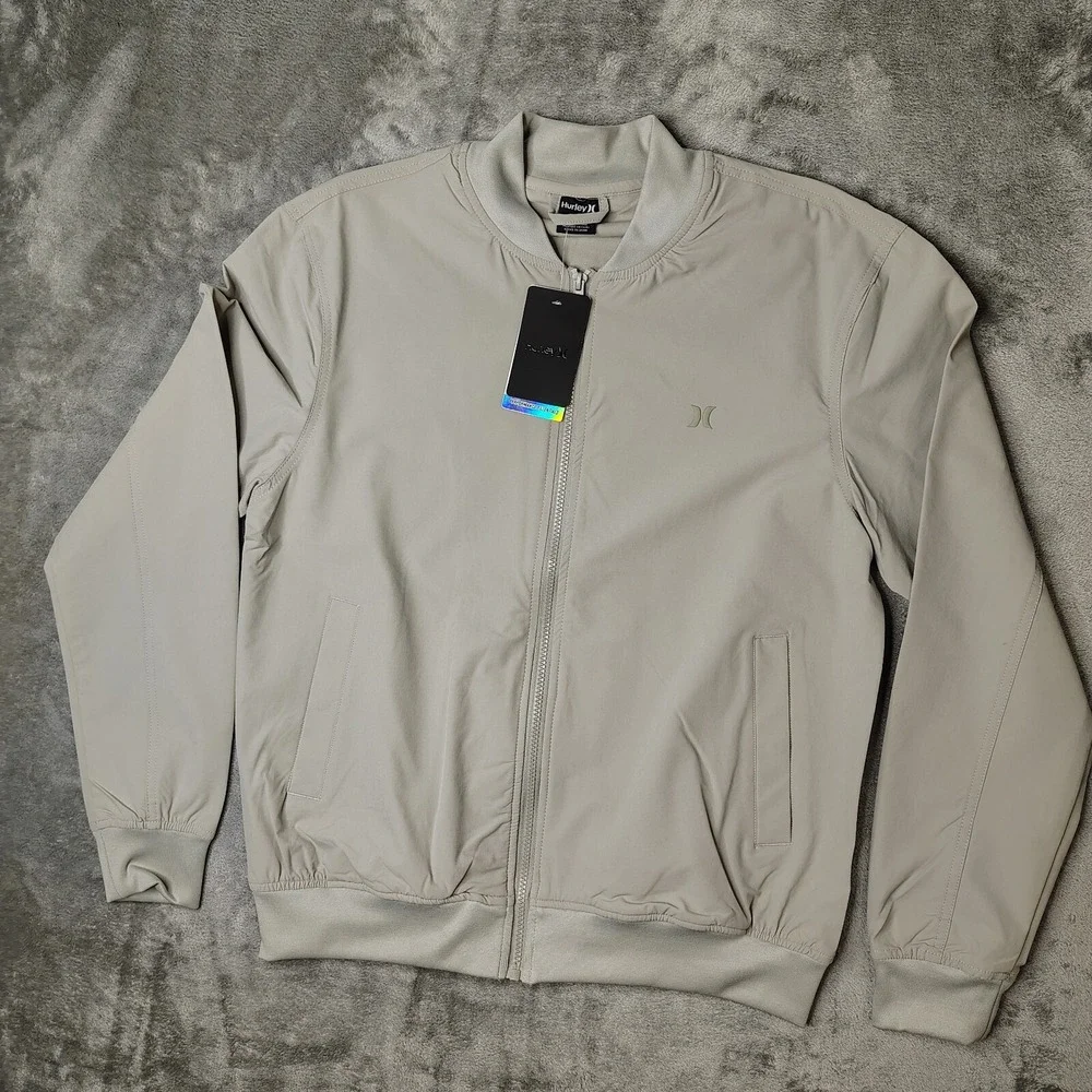 Hurley Exist Bomber Jacket Mens Small Sandstorm Tan Full Zip Stretch Performance